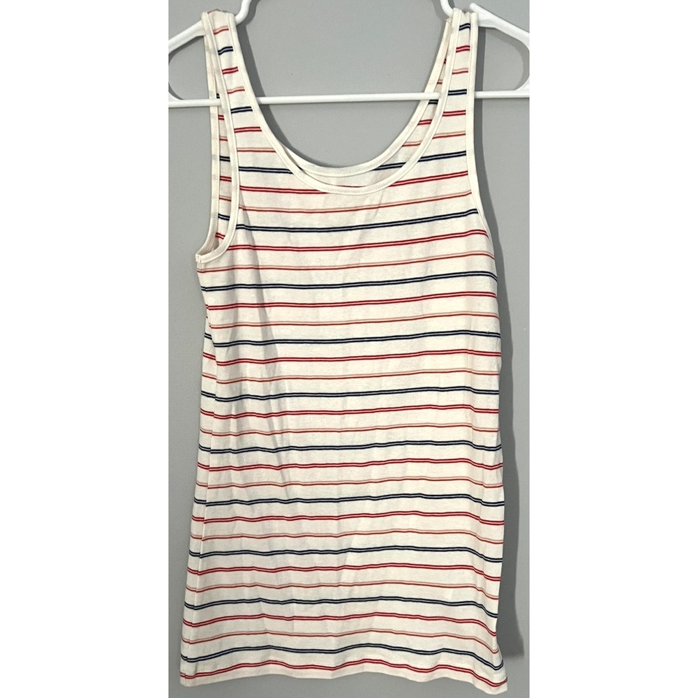 A New Day Tank Top Womens Small White Red Navy Striped Stretch Modal Scoop Neck